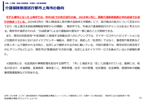 介護保険制度試行都市上海市の動向