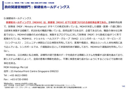 政府関連管轄部門：保健省ホールディングス
