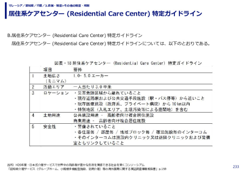 居住系ケアセンター (Residential Care Center) 特定ガイドライン