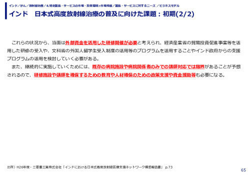 インド　日本式高度放射線治療の普及に向けた課題：初期 (1/2)