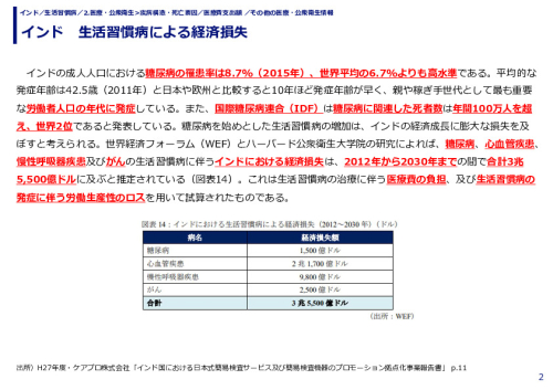 インド　生活習慣病による経済損失
