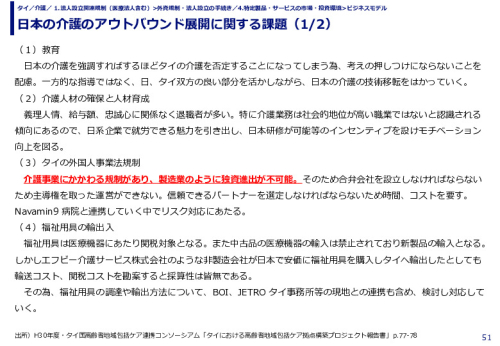 日本の介護のアウトバウンド展開に関する課題