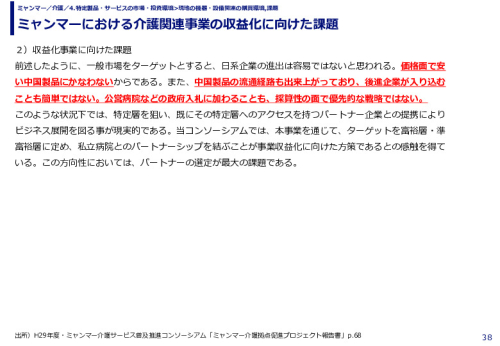 ミャンマーにおける介護関連事業の収益化に向けた課題