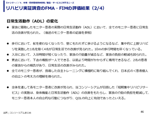 リハビリ実証調査のFMA・FIMの評価結果
