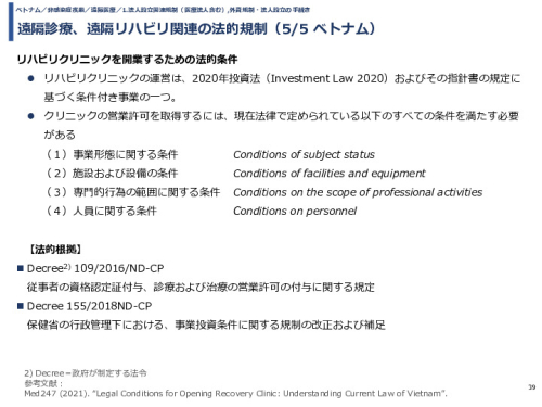 遠隔診療、遠隔リハビリ関連の法的規制（ベトナム）