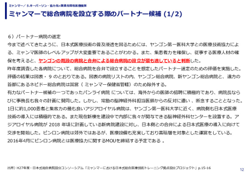 ミャンマーで総合病院を設立する際のパートナー候補