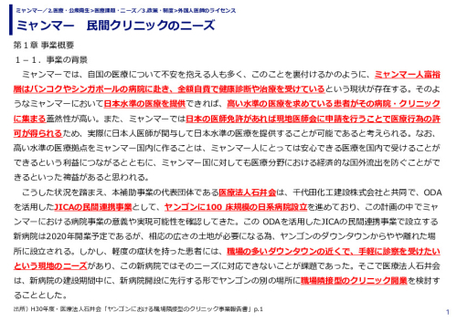 ミャンマー　民間クリニックのニーズ