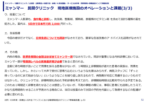ミャンマー　民間クリニック　現地医療施設のオペレーションと課題