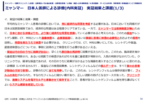 ミャンマー　日本人医師による診療(内科実証)　実証結果と課題