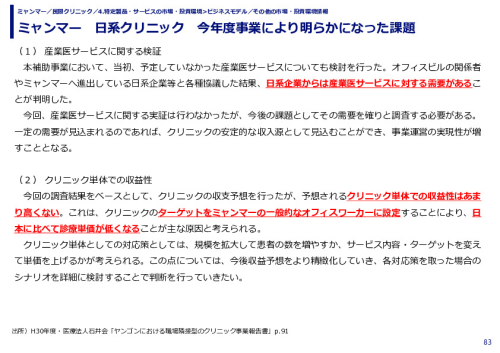 ミャンマー　日系クリニック　今年度事業により明らかになった課題