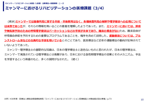 ミャンマーにおけるリハビリテーションの医療課題