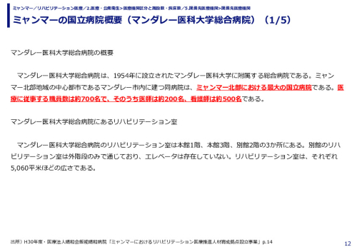 ミャンマーの国立病院概要（マンダレー医科大学総合病院）