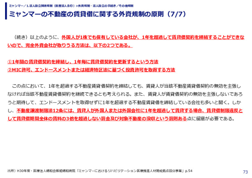 ミャンマーの不動産の賃貸借に関する外資規制の原則