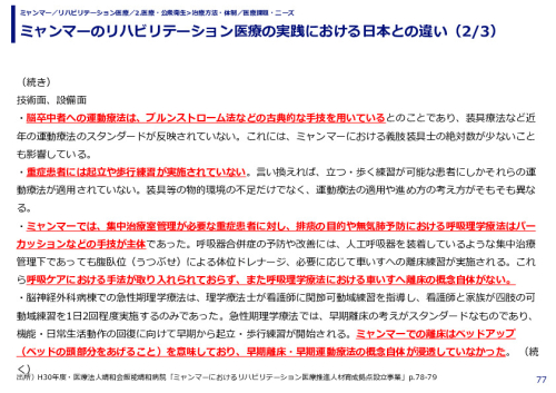 ミャンマーのリハビリテーション医療の実践における日本との違い