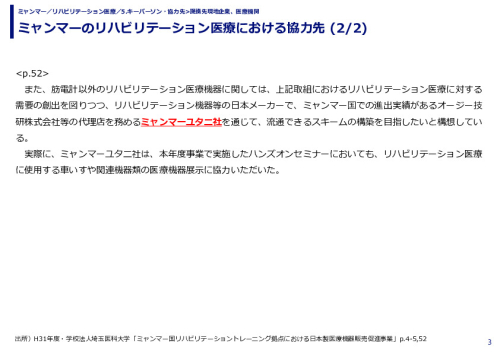 ミャンマーのリハビリテーション医療における協力先