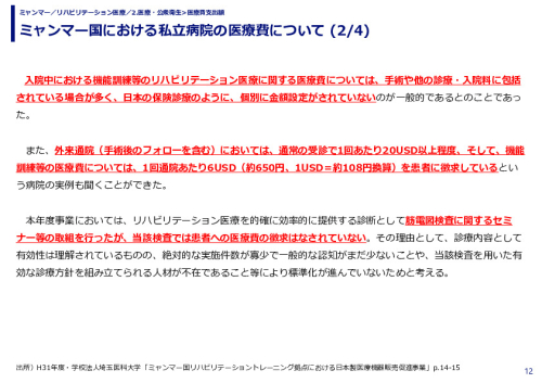 ミャンマー国における私立病院の医療費について 