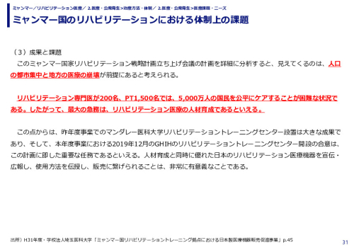 ミャンマー国のリハビリテーションにおける体制上の課題
