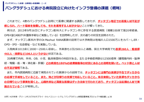 バングラデシュにおける病院設立に向けたインフラ整備の課題（概略）