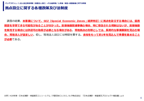 拠点設立に関する各種政策及び法制度