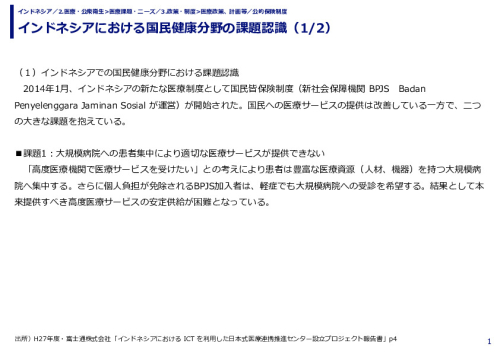 インドネシアにおける国民健康分野の課題認識