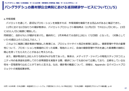 バングラデシュの農村部公立病院における巡回健診サービスについて