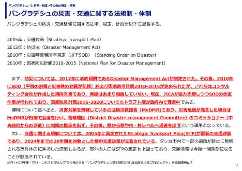 バングラデシュの災害・交通に関する法規制・体制