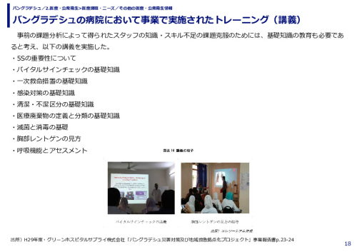 バングラデシュの病院において事業で実施されたトレーニング（講義）