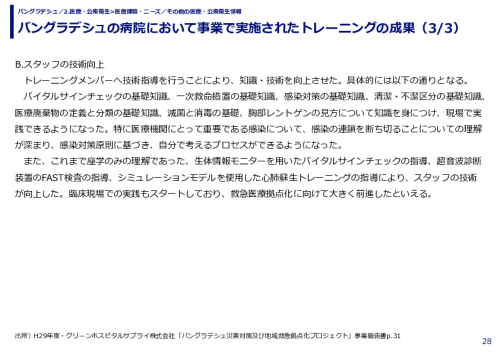 バングラデシュの病院において事業で実施されたトレーニングの成果