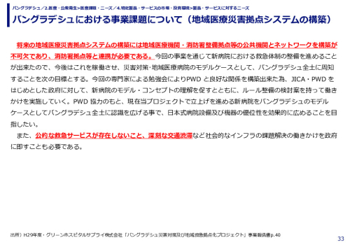 バングラデシュにおける事業課題について（地域医療災害拠点システムの構築）