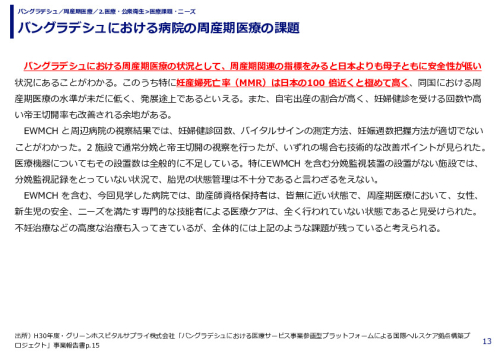 バングラデシュにおける病院の周産期医療の課題