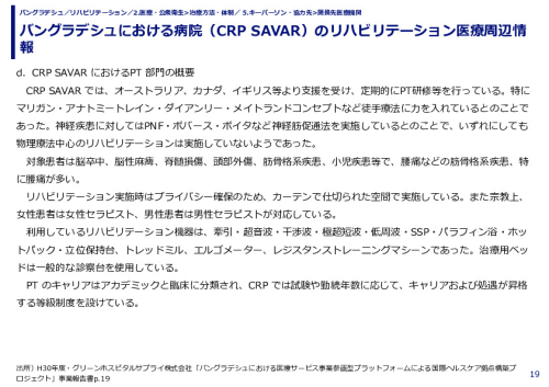 バングラデシュにおける病院（CRP SAVAR）のリハビリテーション医療周辺情報