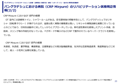 バングラデシュにおける病院（CRP Mirpure）のリハビリテーション医療周辺情報