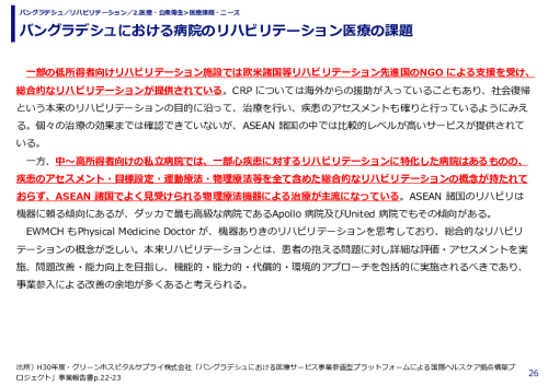 バングラデシュにおける病院のリハビリテーション医療の課題