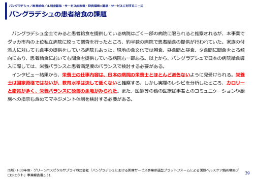 バングラデシュの患者給食の課題