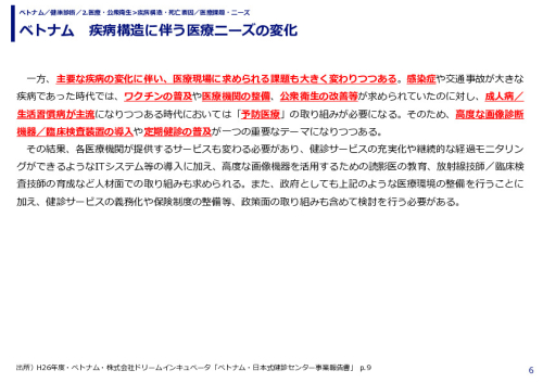 ベトナム　疾病構造に伴う医療ニーズの変化