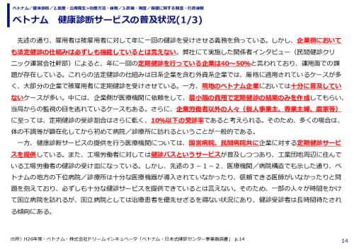 ベトナム　健康診断サービスの普及状況