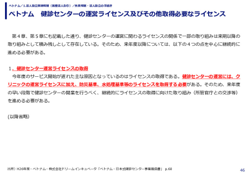 ベトナム　健診センターの運営ライセンス及びその他取得必要なライセンス