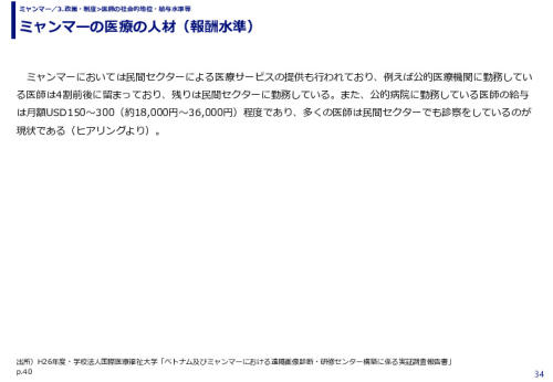ミャンマーの医療の人材（報酬水準）