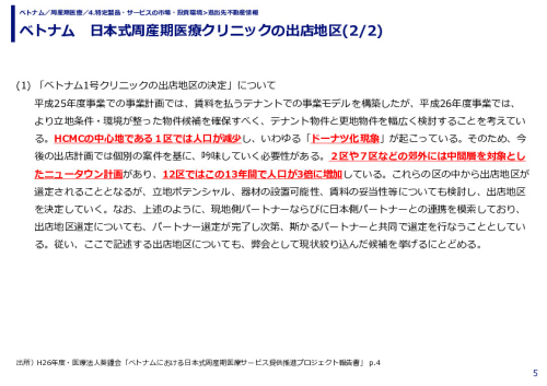 ベトナム　日本式周産期医療クリニックの出店地区