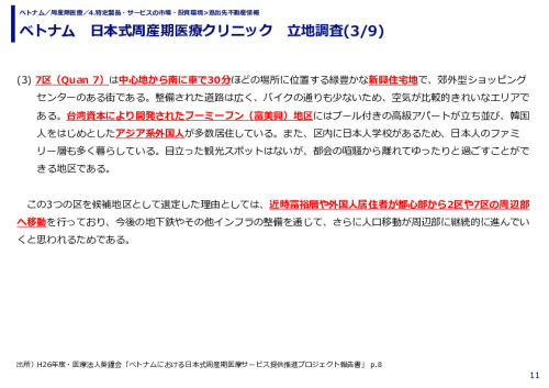 ベトナム　日本式周産期医療クリニック　立地調査