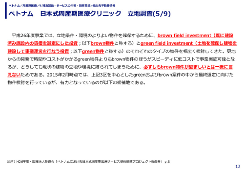ベトナム　日本式周産期医療クリニック　立地調査
