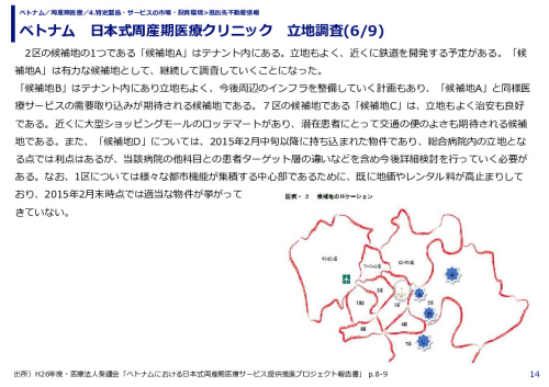 ベトナム　日本式周産期医療クリニック　立地調査
