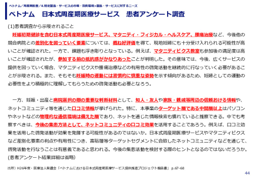 ベトナム　日本式周産期医療サービス　患者アンケート調査