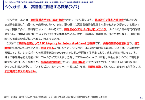 シンガポール　高齢化に関連する政策