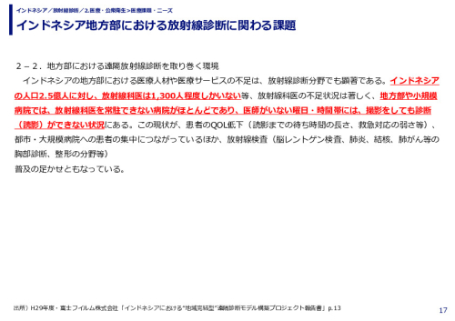 インドネシア地方部における放射線診断に関わる課題
