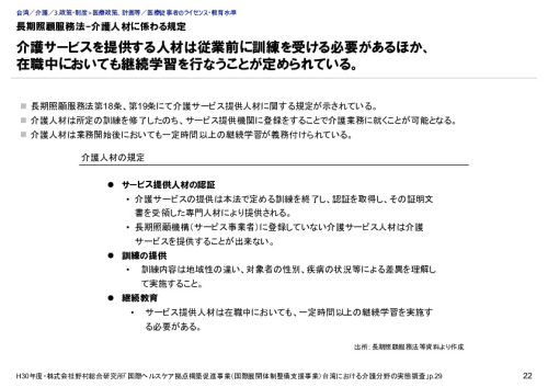 長期照顧服務法-介護人材に係わる規定